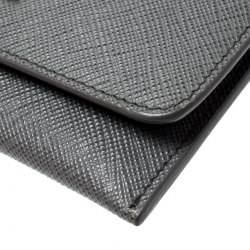 Pre Owned Prada Grey Saffiano Leather Card Holder