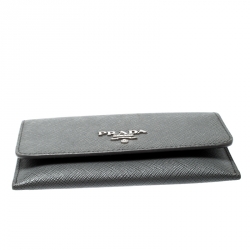 Pre Owned Prada Grey Saffiano Leather Card Holder