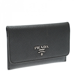 Pre Owned Prada Grey Saffiano Leather Card Holder