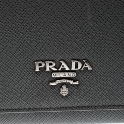Pre Owned Prada Grey Saffiano Leather Card Holder