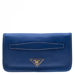 Pre Owned Prada Royal Blue Leather City Clutch