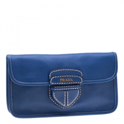 Pre Owned Prada Royal Blue Leather City Clutch