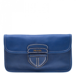 Pre Owned Prada Royal Blue Leather City Clutch