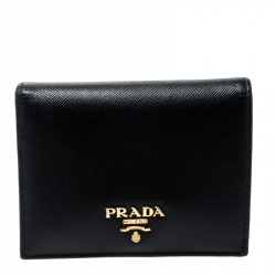 Pre Owned Prada Black Saffiano Metal Bifold Wallet