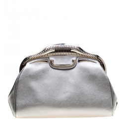 Pre Owned Prada Silver Saffiano Leather 50s Car Clutch