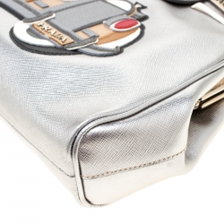 Pre Owned Prada Silver Saffiano Leather 50s Car Clutch