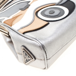 Pre Owned Prada Silver Saffiano Leather 50s Car Clutch