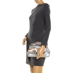 Pre Owned Prada Silver Saffiano Leather 50s Car Clutch