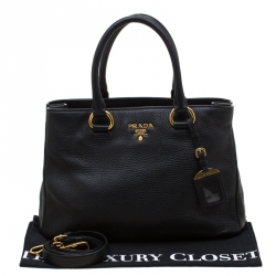 Pre Owned Prada Black Vitello Daino Leather Tote 