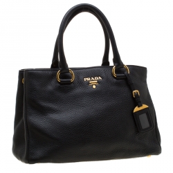Pre Owned Prada Black Vitello Daino Leather Tote 