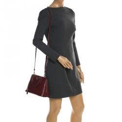 Pre Owned Prada Maroon Saffiano Lux Leather Small Promenade Crossbody Bag