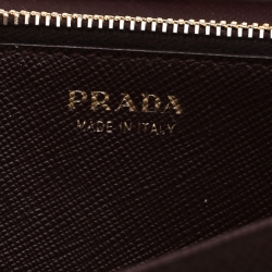 Pre Owned Prada Maroon Saffiano Lux Leather Wallet on Chain