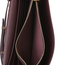 Pre Owned Prada Maroon Saffiano Lux Leather Wallet on Chain