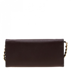 Pre Owned Prada Maroon Saffiano Lux Leather Wallet on Chain