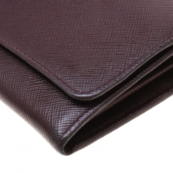 Pre Owned Prada Maroon Saffiano Lux Leather Wallet on Chain