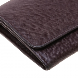Pre Owned Prada Maroon Saffiano Lux Leather Wallet on Chain