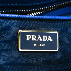 Pre Owned Prada Blue Saffiano Lux Leather Medium Double Zip Tote 