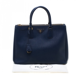 Pre Owned Prada Blue Saffiano Lux Leather Medium Double Zip Tote 