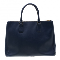 Pre Owned Prada Blue Saffiano Lux Leather Medium Double Zip Tote 