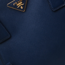 Pre Owned Prada Blue Saffiano Lux Leather Medium Double Zip Tote 