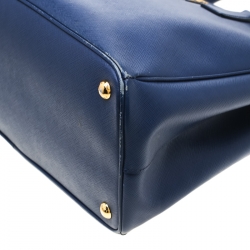 Pre Owned Prada Blue Saffiano Lux Leather Medium Double Zip Tote 