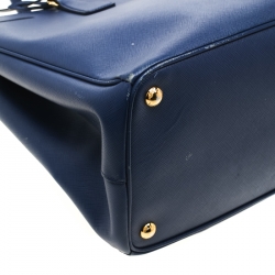 Pre Owned Prada Blue Saffiano Lux Leather Medium Double Zip Tote 