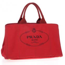 Pre Owned Prada Logo-Print Large Canvas Tote