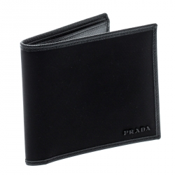 Pre Owned Prada Black Nylon and Leather Bifold Wallet