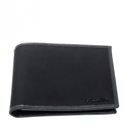 Pre Owned Prada Black Nylon and Leather Bifold Wallet