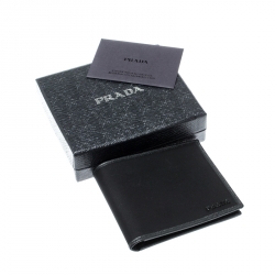 Pre Owned Prada Black Nylon and Leather Bifold Wallet