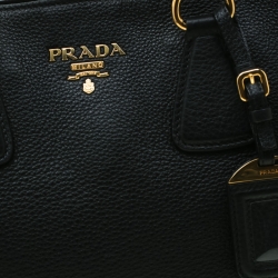 Pre Owned Prada Black Vitello Phenix Leather Medium Tote