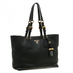 Pre Owned Prada Black Vitello Phenix Leather Medium Tote
