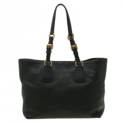 Pre Owned Prada Black Vitello Phenix Leather Medium Tote