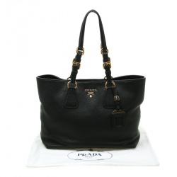 Pre Owned Prada Black Vitello Phenix Leather Medium Tote