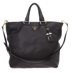 Pre Owned Prada Grey Pebbled Leather Vitello Daino Tote