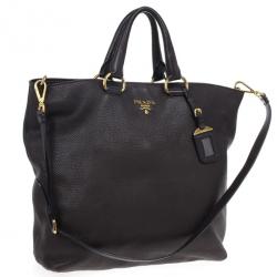 Pre Owned Prada Grey Pebbled Leather Vitello Daino Tote