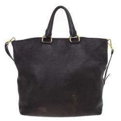 Pre Owned Prada Grey Pebbled Leather Vitello Daino Tote