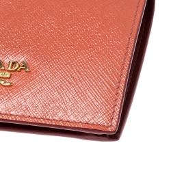 Pre Owned Prada Peach Saffiano Metal Leather Bifold Wallet