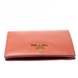Pre Owned Prada Peach Saffiano Metal Leather Bifold Wallet