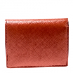 Pre Owned Prada Peach Saffiano Metal Leather Bifold Wallet