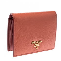 Pre Owned Prada Peach Saffiano Metal Leather Bifold Wallet