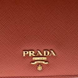 Pre Owned Prada Peach Saffiano Metal Leather Bifold Wallet