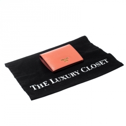 Pre Owned Prada Peach Saffiano Metal Leather Bifold Wallet