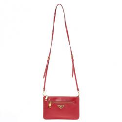 Pre Owned Prada Red Logo Stamp Travel Purse