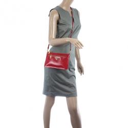 Pre Owned Prada Red Logo Stamp Travel Purse