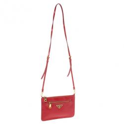 Pre Owned Prada Red Logo Stamp Travel Purse