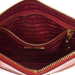 Pre Owned Prada Red Logo Stamp Travel Purse