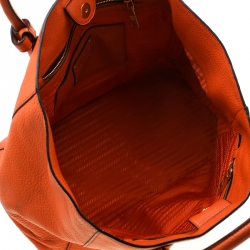 Pre Owned Prada Orange Vitello Daino Leather Shopper Tote