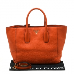 Pre Owned Prada Orange Vitello Daino Leather Shopper Tote