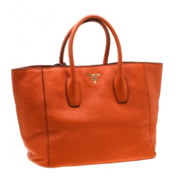 Pre Owned Prada Orange Vitello Daino Leather Shopper Tote